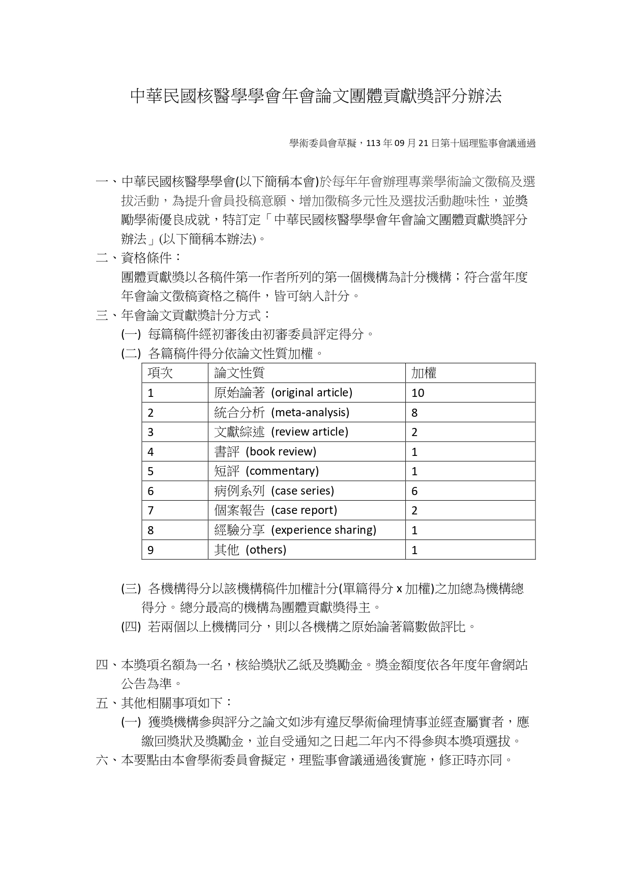 年會論文團體貢獻獎評分辦法